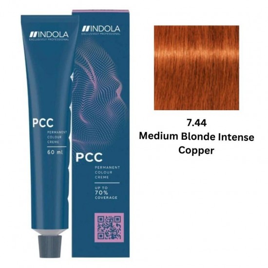 INDOLA PCC PERMANENT COLOR 7.44 – MEDIUM BLONDE INTENSE COPPER 60 ML