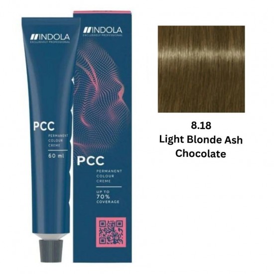 INDOLA PCC PERMANENT COLOR  8.18 – LIGHT BLONDE ASH CHOCOLATE  60 ML