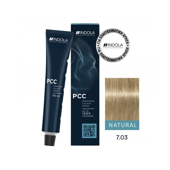 INDOLA PCC PERMANENT COLOR 7.03 – MEDIUM BLONDE NATURAL GOLD INTENSE 60 ML