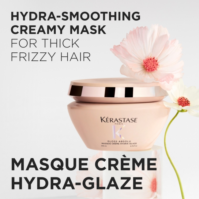 Kérastase Gloss Absolu Masque Crème Hydra-Glaze Anti-Frizz Hair Mask измазнувачка кремаста маска за густа коса склона кон frizz 200ml