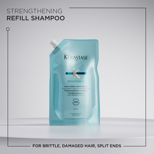 Kérastase Resistance Bain Force Architecte зацврстувачки шампон за оштетена и кршлива коса со разделени врвови – Refill 500мл