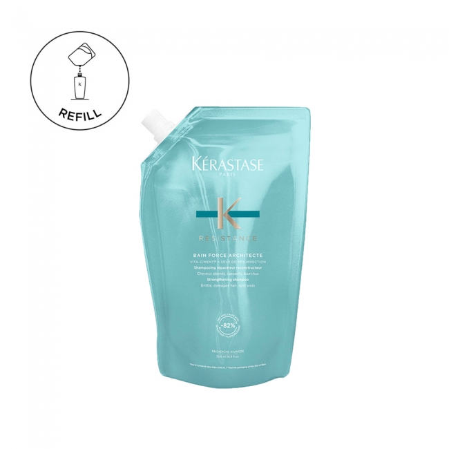 Kérastase Resistance Bain Force Architecte зацврстувачки шампон за оштетена и кршлива коса со разделени врвови – Refill 500мл