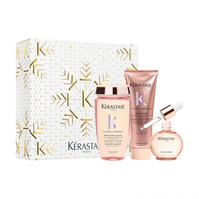 Kérastase Gloss Absolu Trio XMas Set: Gloss Absolu Bain Hydra-Glaze 250ml + Gloss Absolu Insta Glaze 250ml + Gloss Absolu Glaze Drops 45ml