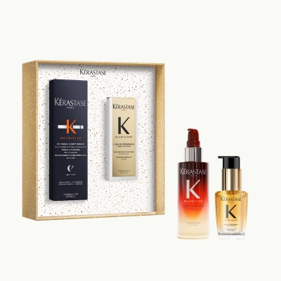 Kérastase Nutritive 8H Magic Night Serum високонутритивен ноќен серум за сува коса 90ml + Elixir Ultime L’Huile Originale Refillable масло за долготраен сјај и заштита на коса 30ml